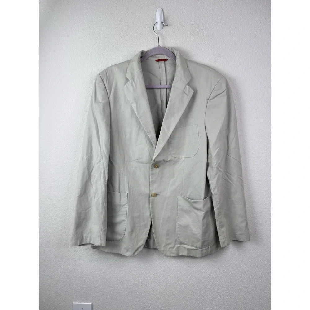 Carolina Herrera Men's Cotton Sport Coat Blazer Sz 42 Beige Made In Spain Preppy